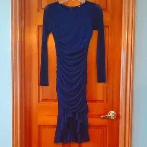 Source Unknown | Dresses | Elegant Navy Blue Mesh Ruched Bodycon  Lightweight Long Sleeve Dress Size Small | Poshmark